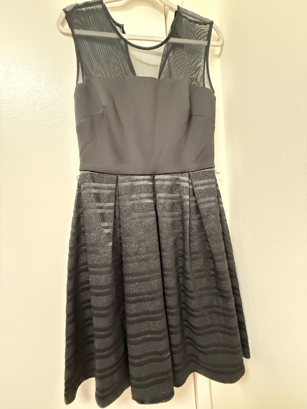 Taylor Black Mesh Bodice Fit & Flare Midi Dress